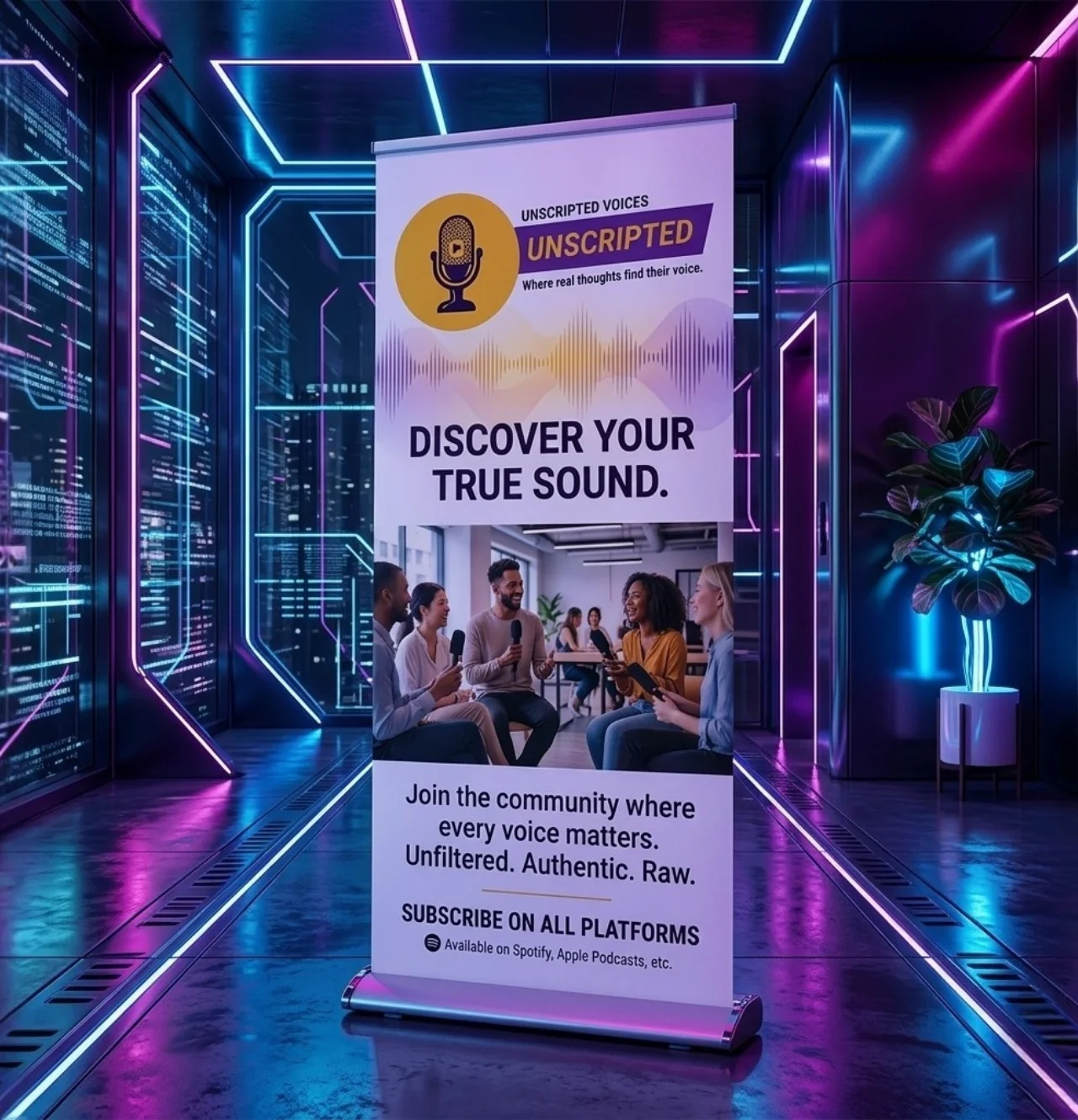 Unscripted Voices retractable banner