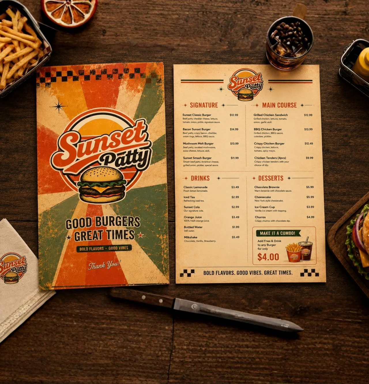 Sunset Patty menu design