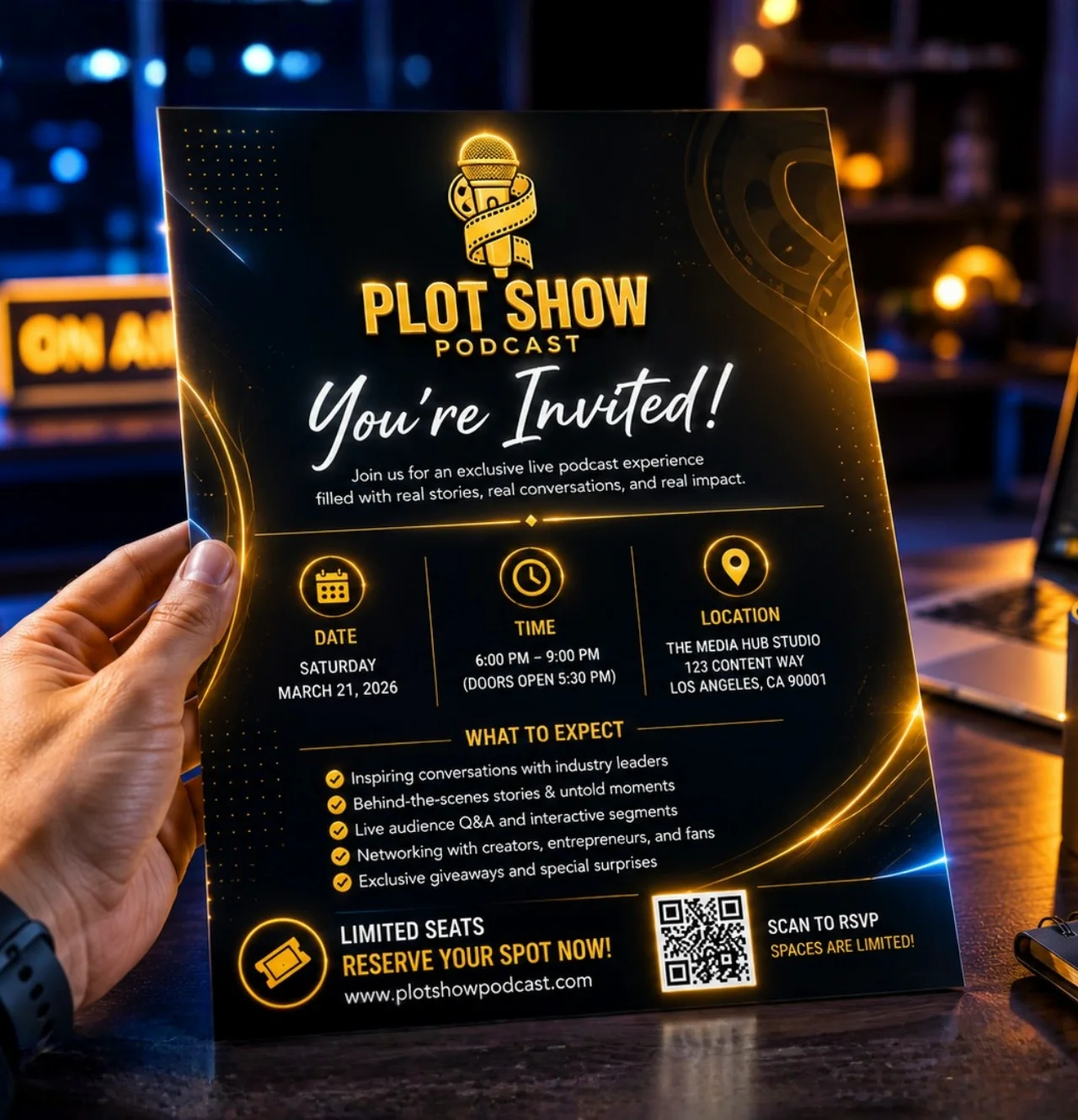 Plot Show Podcast event invitation